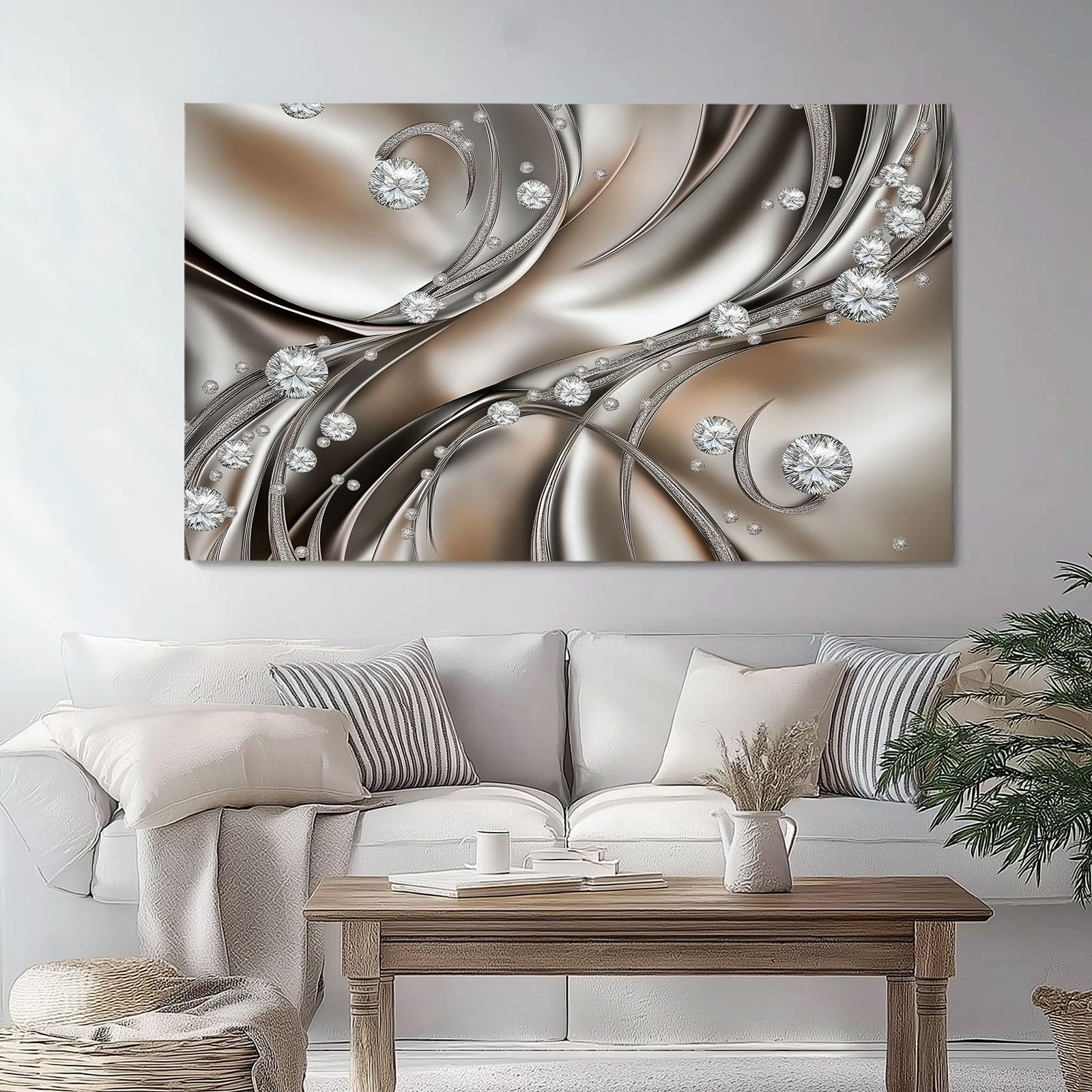 Generico Stampe su Tela 120 x 80 cm, Surrealismo Diamanti Stampe Argento Bianco Quadro su Tela Non Tessuta Quadri Moderni Soggiorno Camera da Letto Quadro Salotto Decorazione (Senza cornice)
