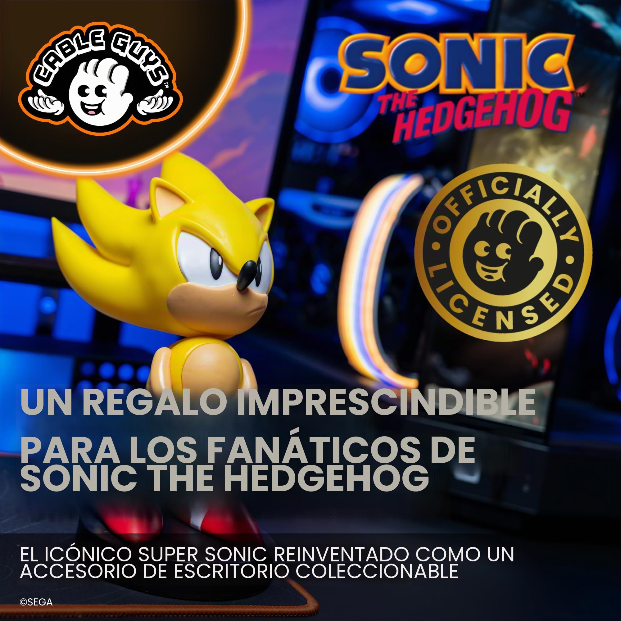 Cableguys Super Sonic Soporte Mando y Movil - Figuras Soporte para movil y Mando, Compatible con Xbox, PlayStation y la mayoría de mandos estándar, Accesorios Escritorio para Setup Gaming