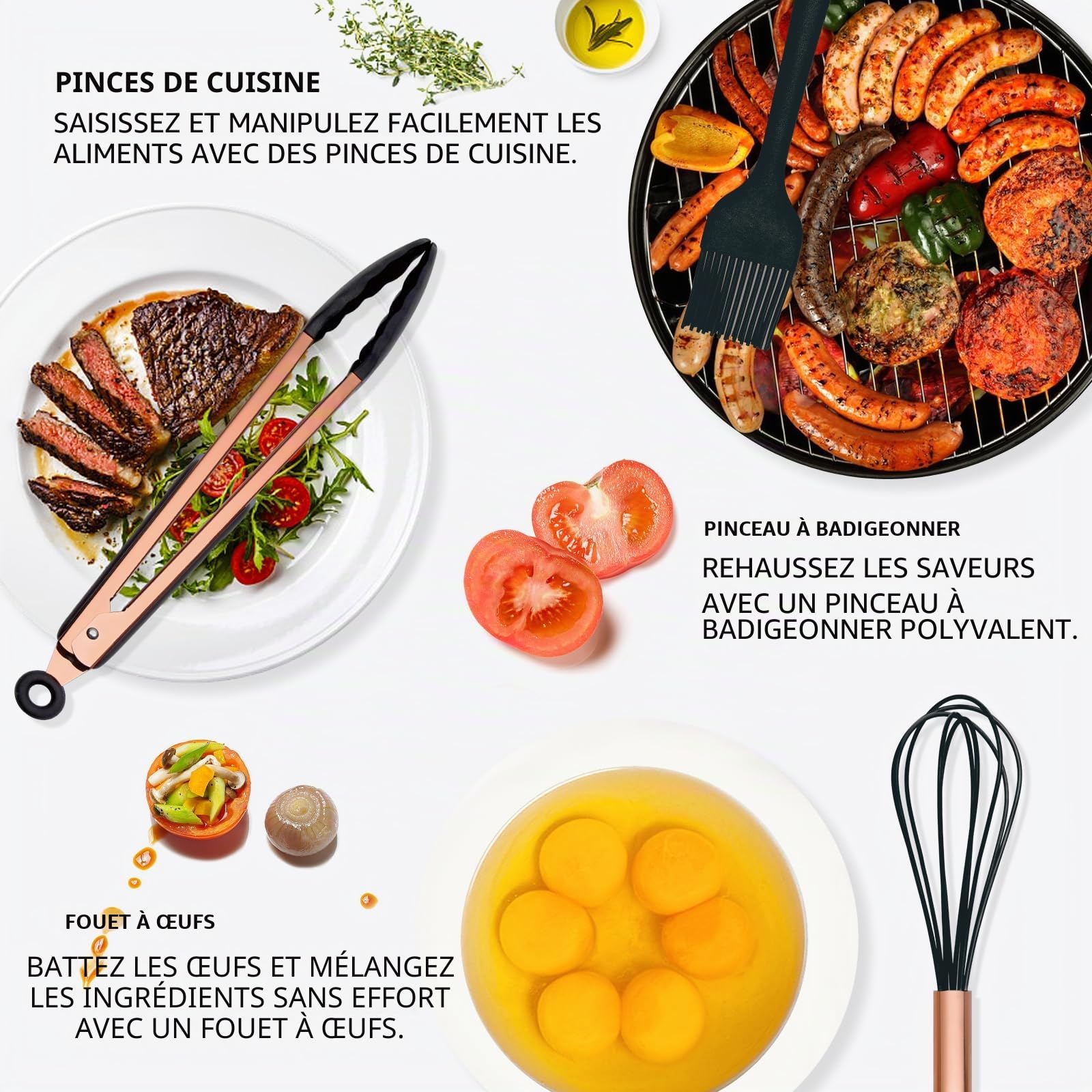 BBN Lot d'ustensiles de cuisine en silicone, 17 pièces, accessoires de cuisine en silicone or rose, antiadhésifs résistants à la chaleur, utilisation pour la cuisine