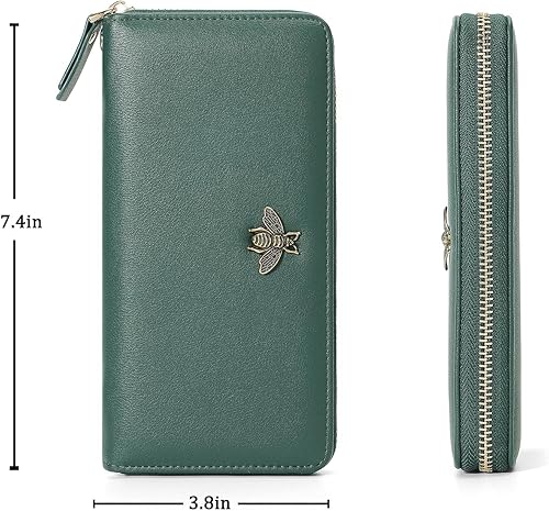 Miniatura 4 de Billetera para mujer con bloqueo RFID para mujer, carteras largas con correa de muñeca para mujer