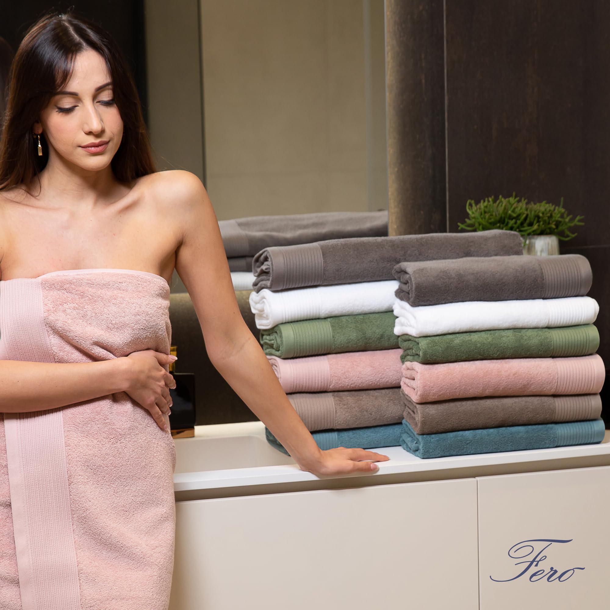 Ferò Set Asciugamani Bagno di Lusso 2 Pezzi, OEKO-TEX 100% Cotone Premium 550 g/m², Ultra Morbido e Assorbente, Design Italiano, Coppia Asciugamani Viso e Bidet, Asciugamano 50x100, 50x30 cm, Verde