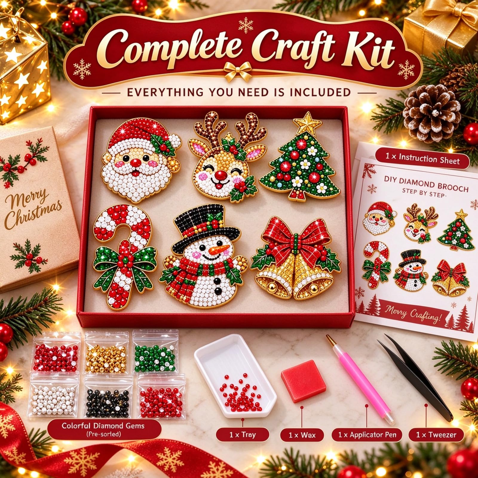DIY-Weihnachts-Diamant-Broschen-Set mit 6 Motiven