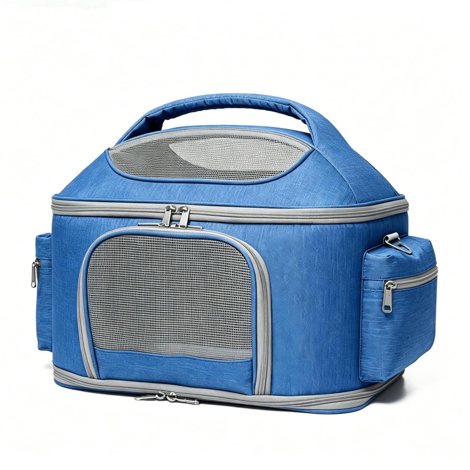 Bolsa con malla para perros pequeños, ideal para paseos cómodos y seguros en color azul