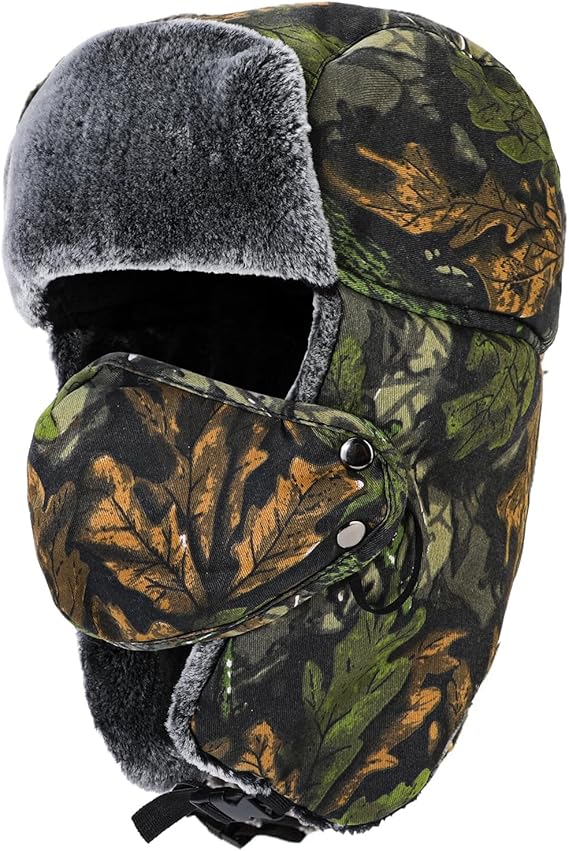 El sombrero Trampero Camuflaje Invierno de TAGVO está hecho de fibras de poliéster, con forro de piel sintética para mayor retención de calor. Resistente al viento y duradero, con ajuste universal y diseño flexible. Ideal para actividades al aire libre y como regalo.
