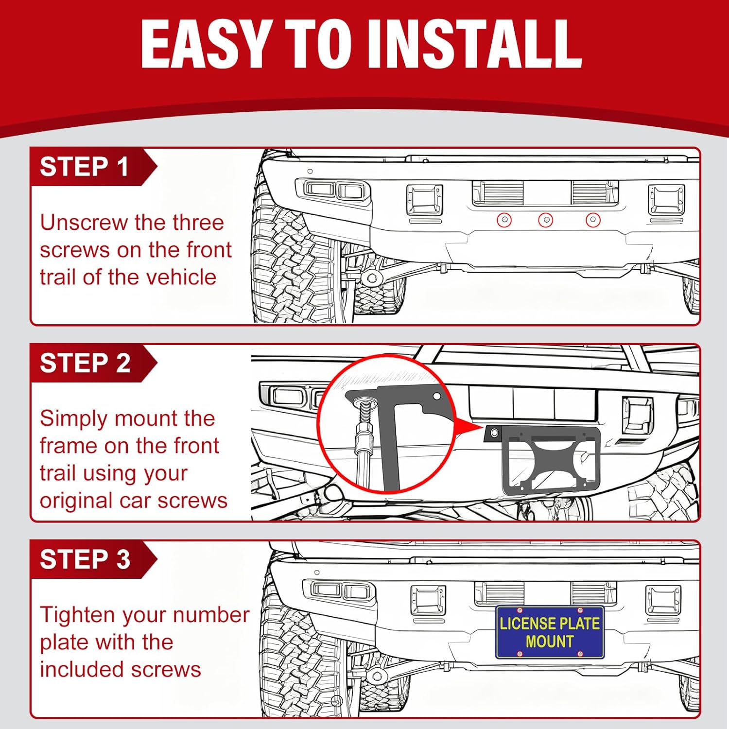 Front License Frame Compatible with Ford Bronco 2021-2024(Only fit Heavy Duty Modular Bumper) Anti-Theft License Plate Mount Car Tag Holder Rattle-Proof Car Accessories