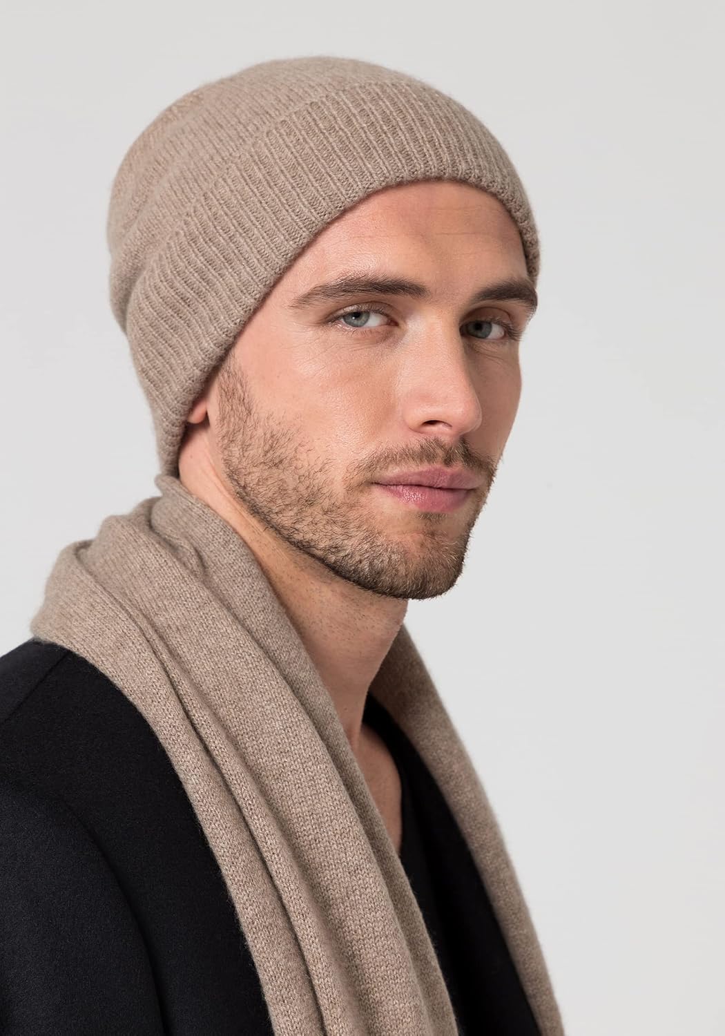 Style Republic Men’s Ribbed Edge Beanie, 100% Cashmere, Soft & Stretchy, Warm Hat for Winter