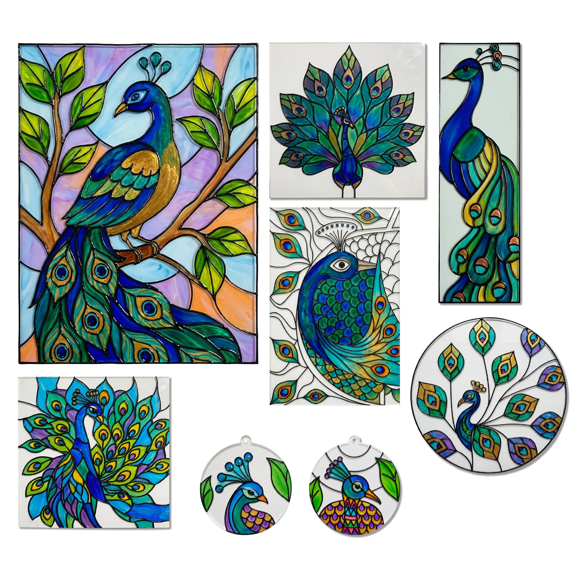 The Crafthives Peacock Glass Painting Kit | DIY Stained Glass Peacock Art Set with Acrylic Frames, Colours, Brushes & Outliner | Creative Glass Painting Craft Kit for Kids Beginners Adults-image-0
