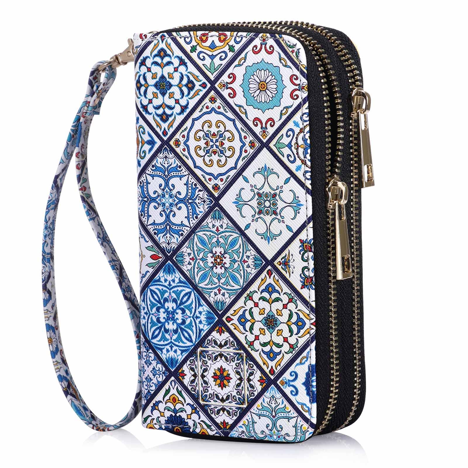HAWEE Double Zipper Wallet for Woman Clutch Purse with Cell Phone Holder for Smartphone/Card/Coin/Cash