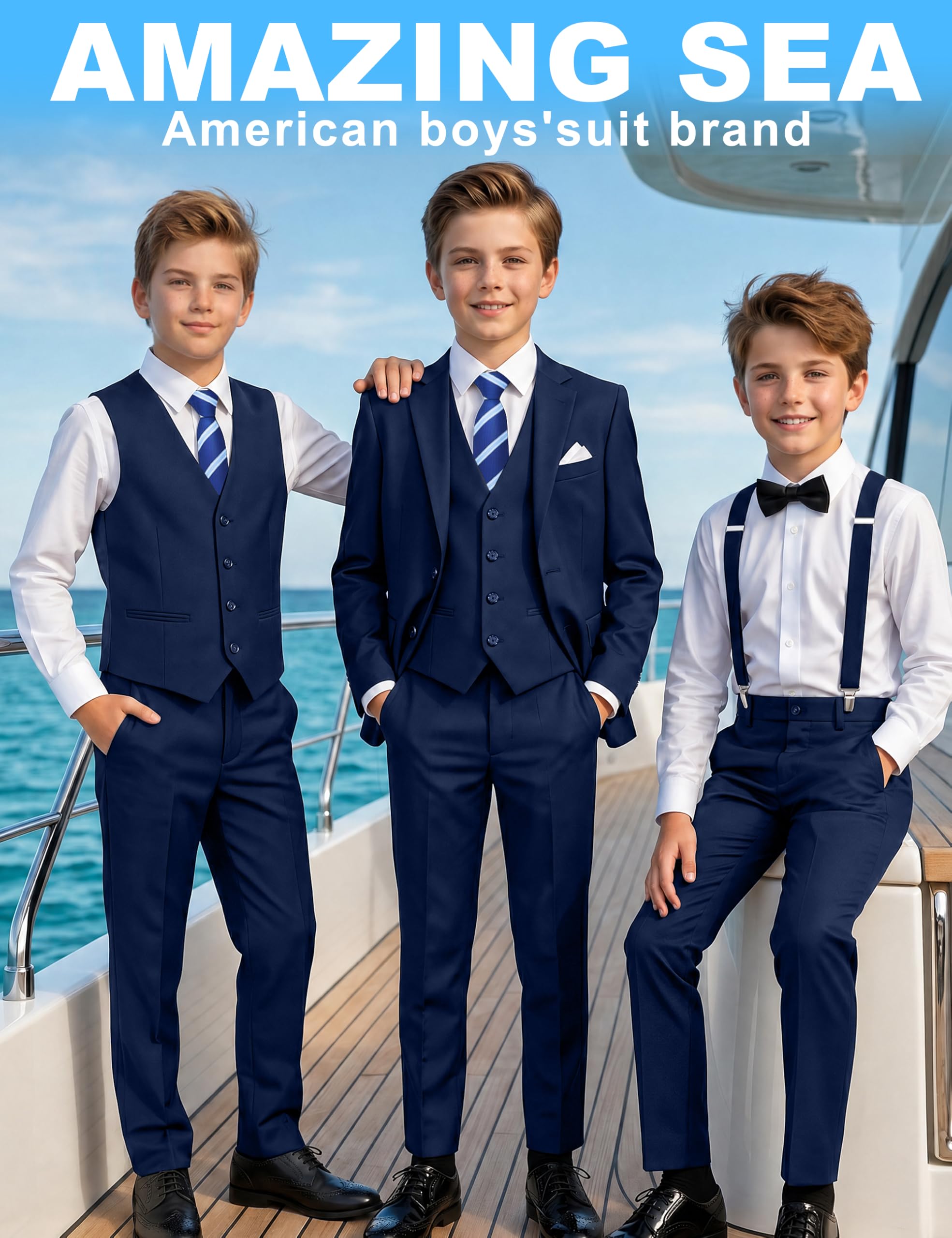 Set di abiti formali per ragazzi, dai più piccoli agli adolescenti, vita regolabile, con bretelle