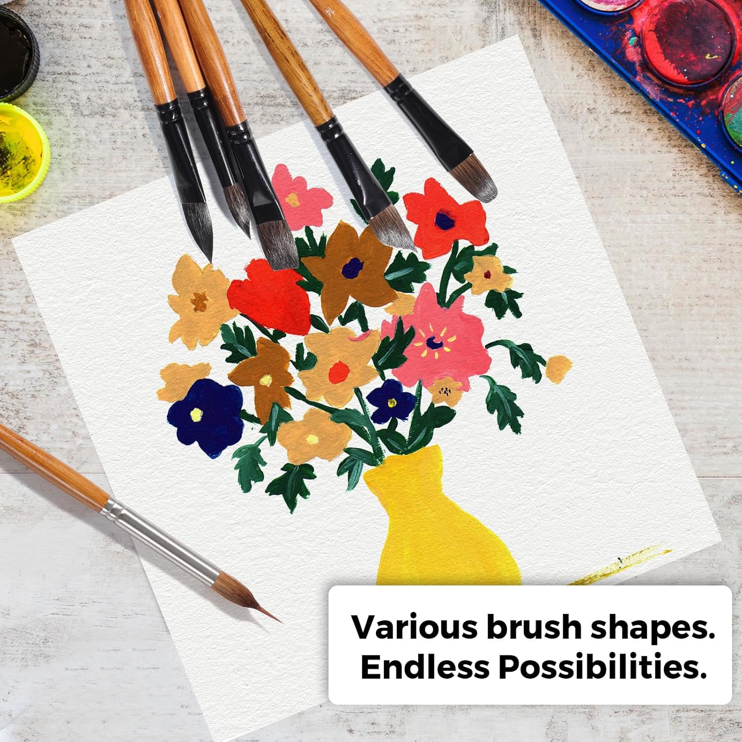 Watercolor Brushes Professional, 6Pcs Synthetic Squirrel Hair Watercolor Brush Set for Professionals, Including Pointed, Round, Flat, Dagger, Cats Tongue Oval Wash for Watercolor Gouache Inks Painting