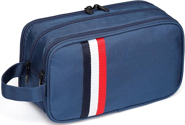 Toiletry Bag, VASCHY Unisex Water Resistant Wash Bag with Three Separate Zipped Compartments Travel Toiletry Bag Cosmetic Bag Portable Shaving Bag Makeup Organizer, Blue