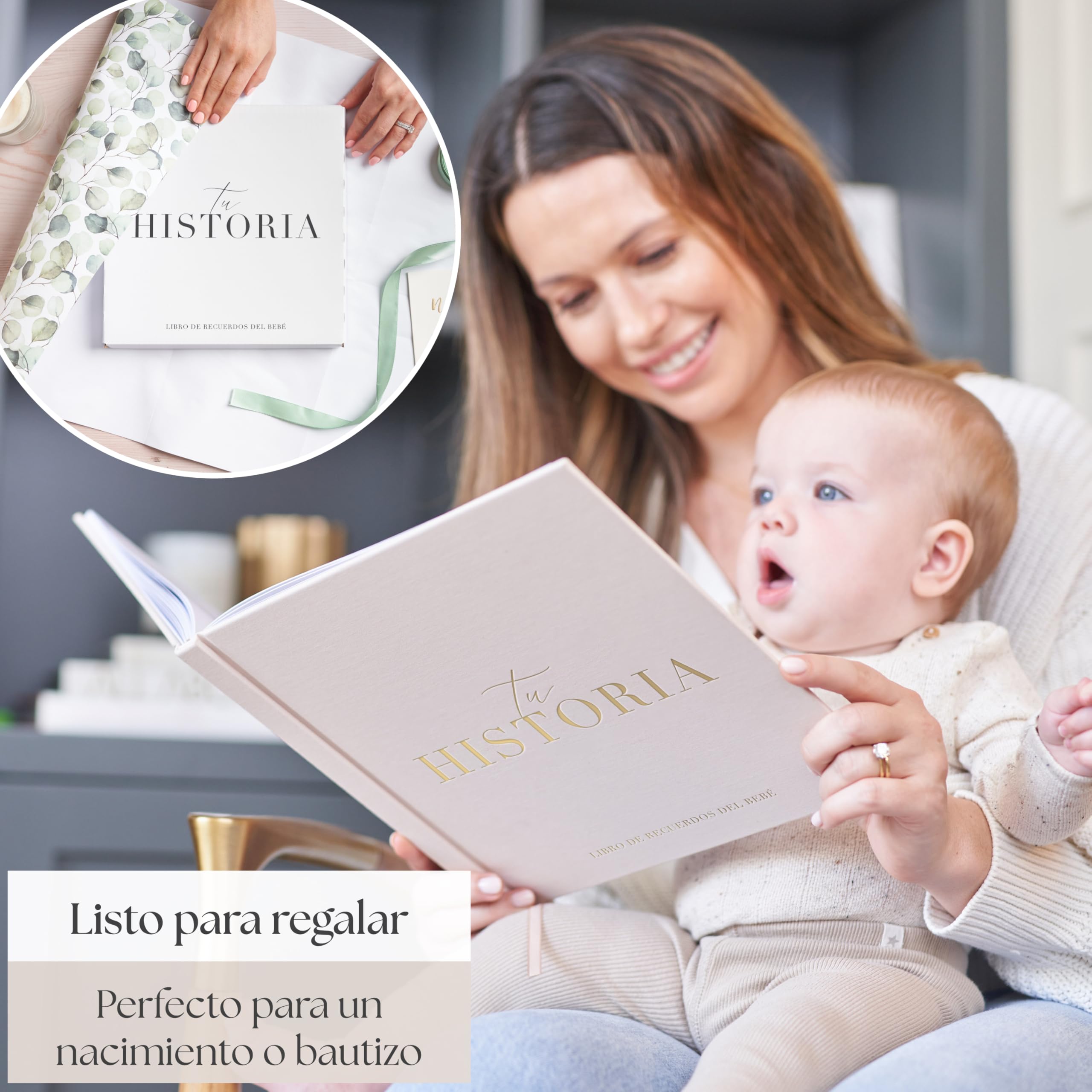 Libro Bebe - Libro de Recuerdos para Bebé - Diario y Álbum de Fotos para Bebés, 136 Páginas, Desde el Nacimiento hasta los 5 Años - Libro Nuestros Recuerdos (Crema)