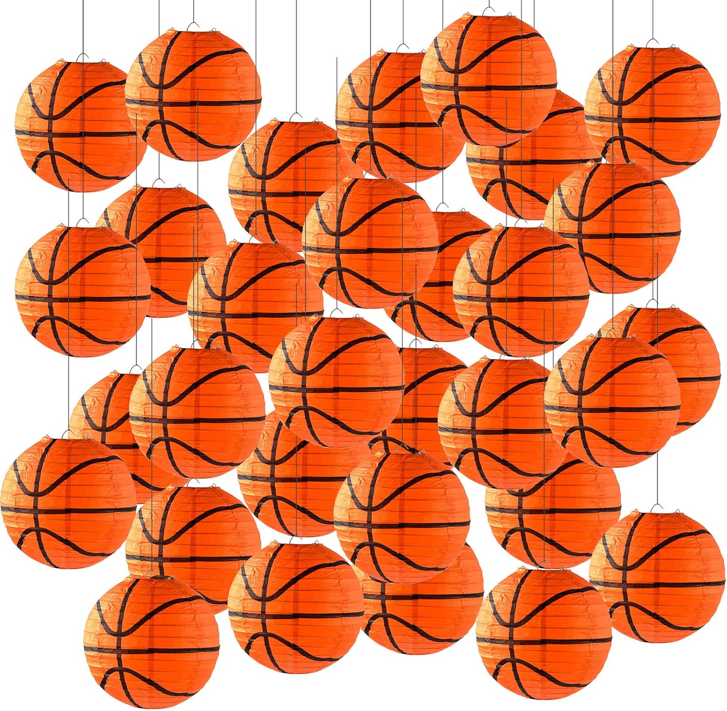 30 Pieces Orange Basketball Paper Lanterns Decorations 8 inches Ceiling Hanging Basketball Lanterns Basketball Sports Party Paper Lanterns for Sport Themed Birthday Party Bar Basketball Game Party