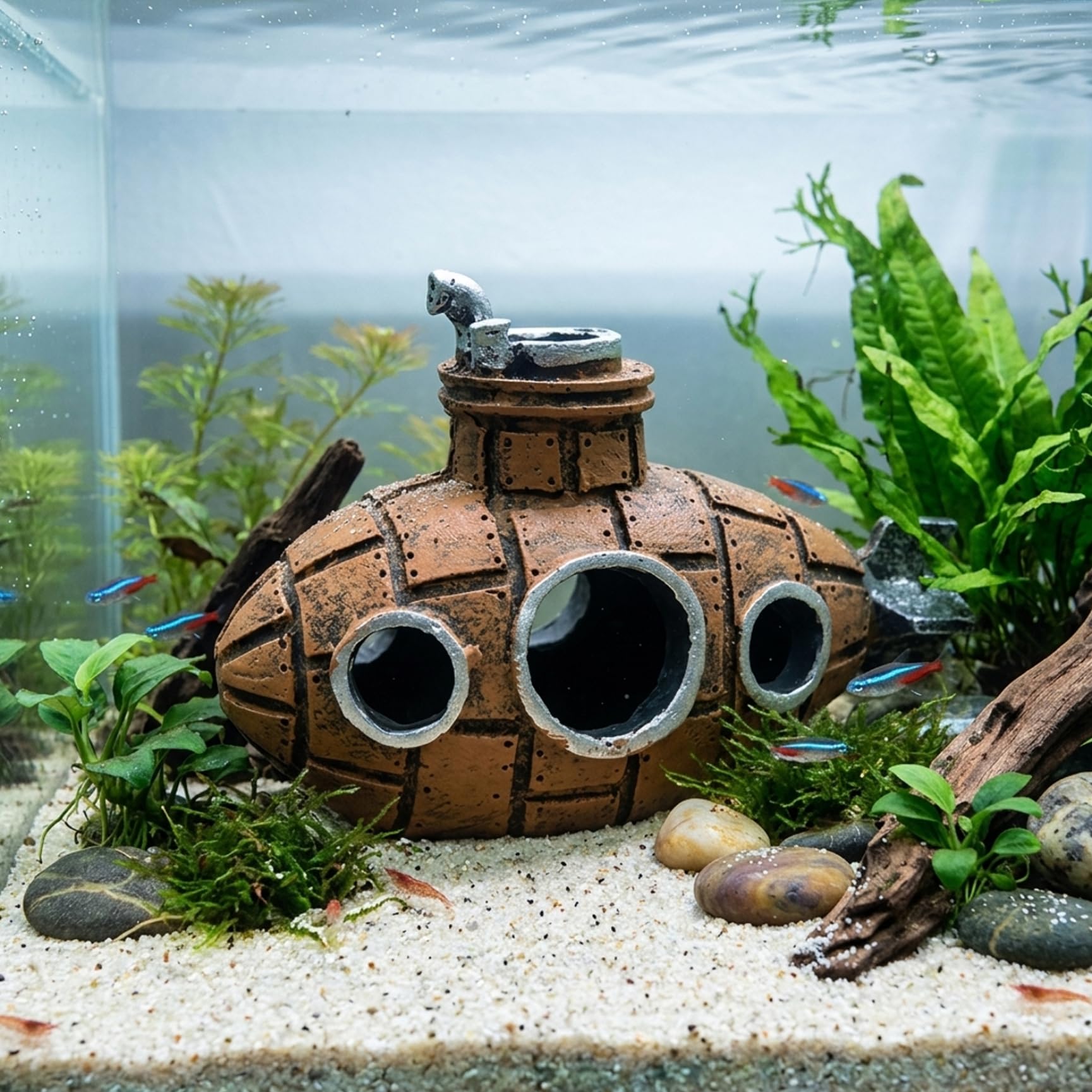 Latemeia Aquarium Cave - Realistic Submarine Fish Hideout for Betta Fish, Shrimp, and Hermit Safe Resin Aquarium Ornament, Ornaments extérieurs