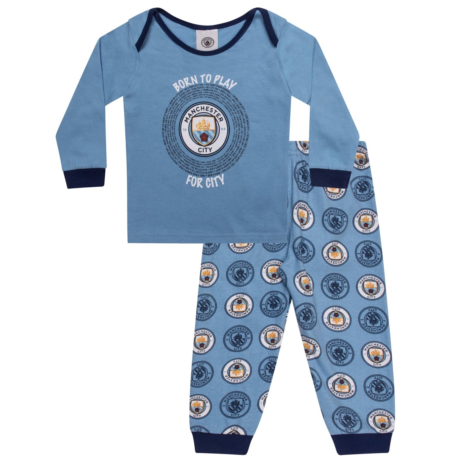 MANCHESTER CITY FC Official Football Gift Boys Kids Baby Pyjamas 3-6 Months Sky Blue