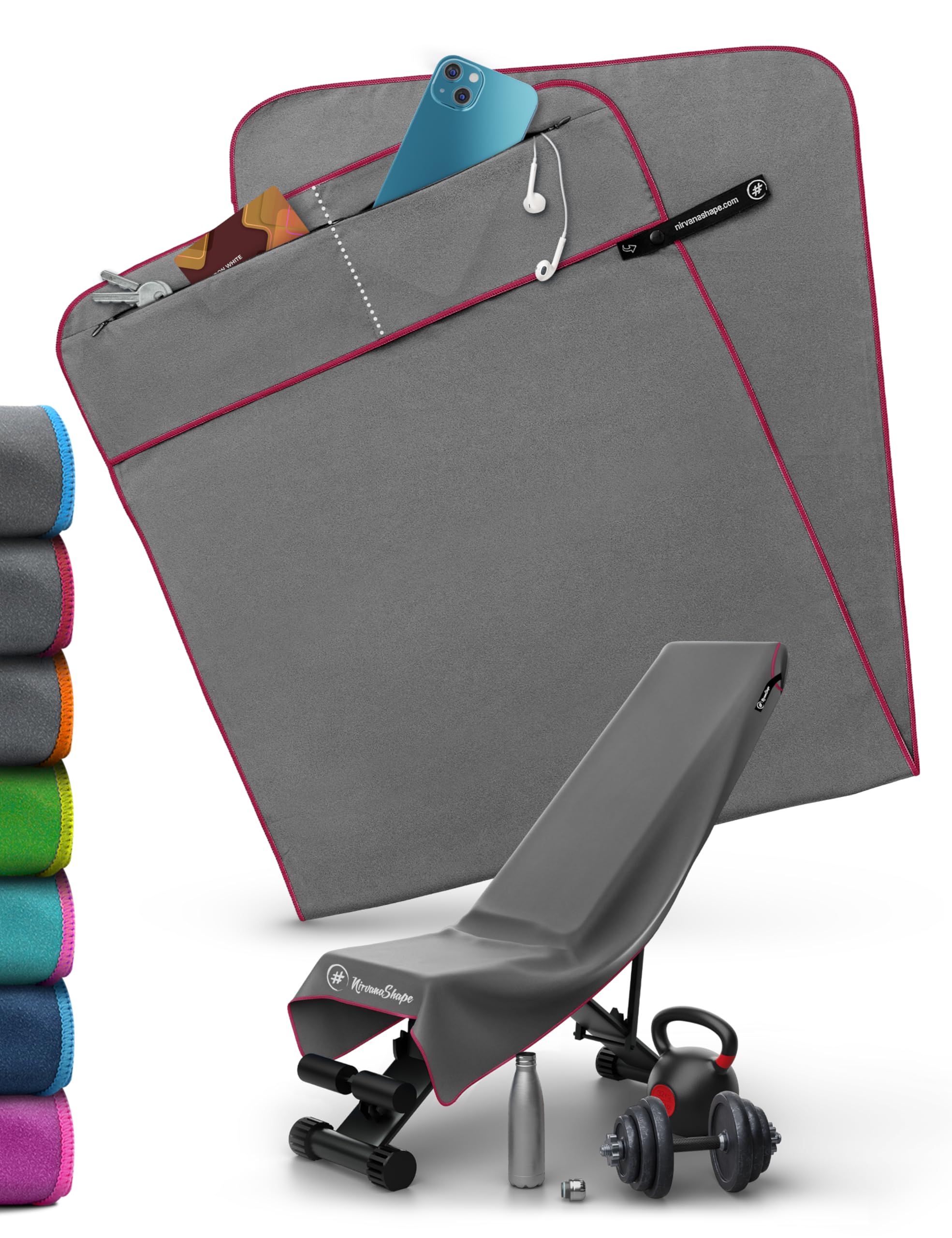 NirvanaShape Toalla de Gimnasio | Toalla de Microfibra Resistente con Clip Magnético | Elegante y Funcional | Ultra absorbente y Compacta | Toalla de Deporte Perfecta para el Gimnasio