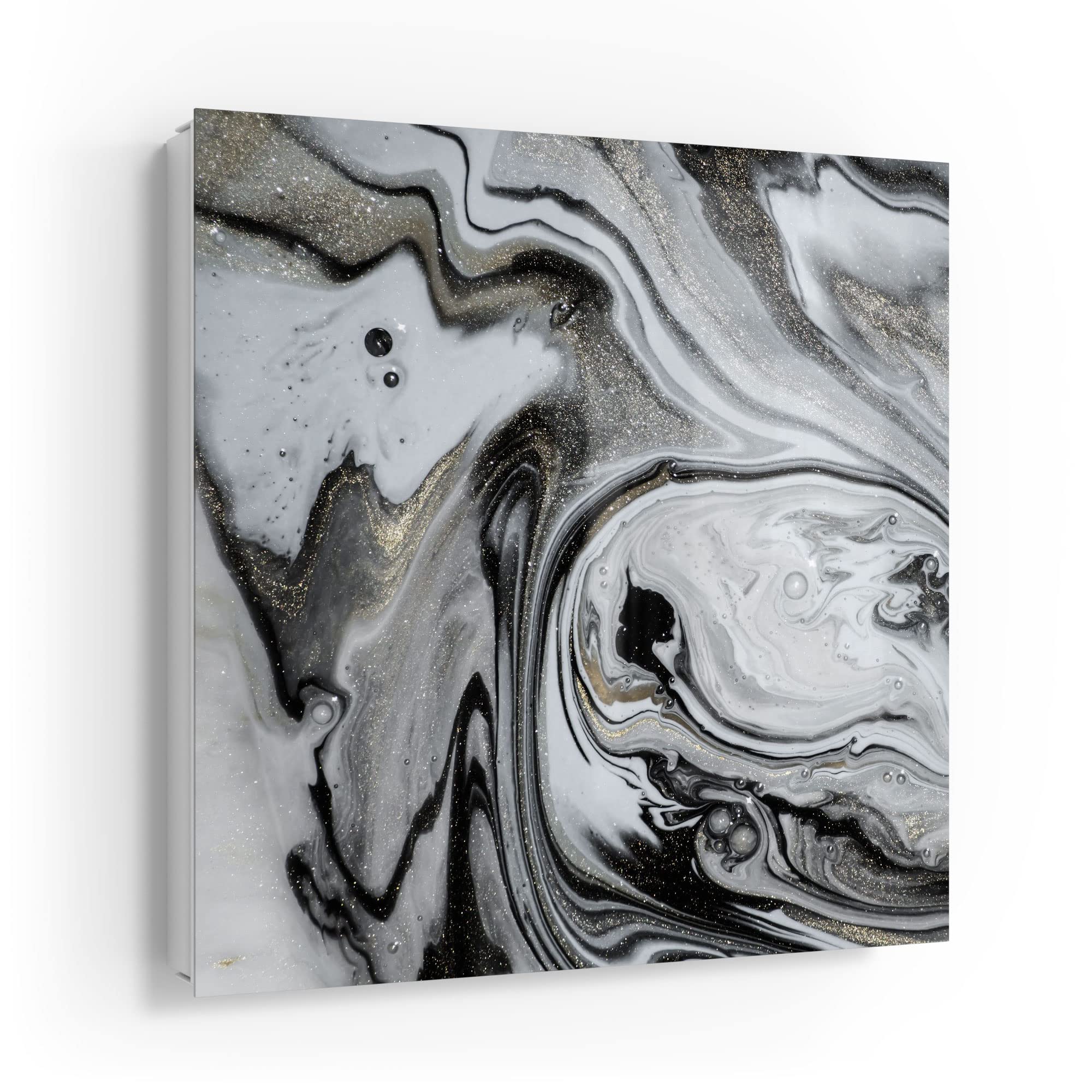 DEQORI Cassetta Portachiavi Bianca, 30 X 30 Cm, Motivo Lago Di Montagna E Ponte Della Barca, In Vetro E Metallo, Con 50 Ganci + 2 Magneti, Design Moderno Scatola Magnetica E Scrivibile - 7