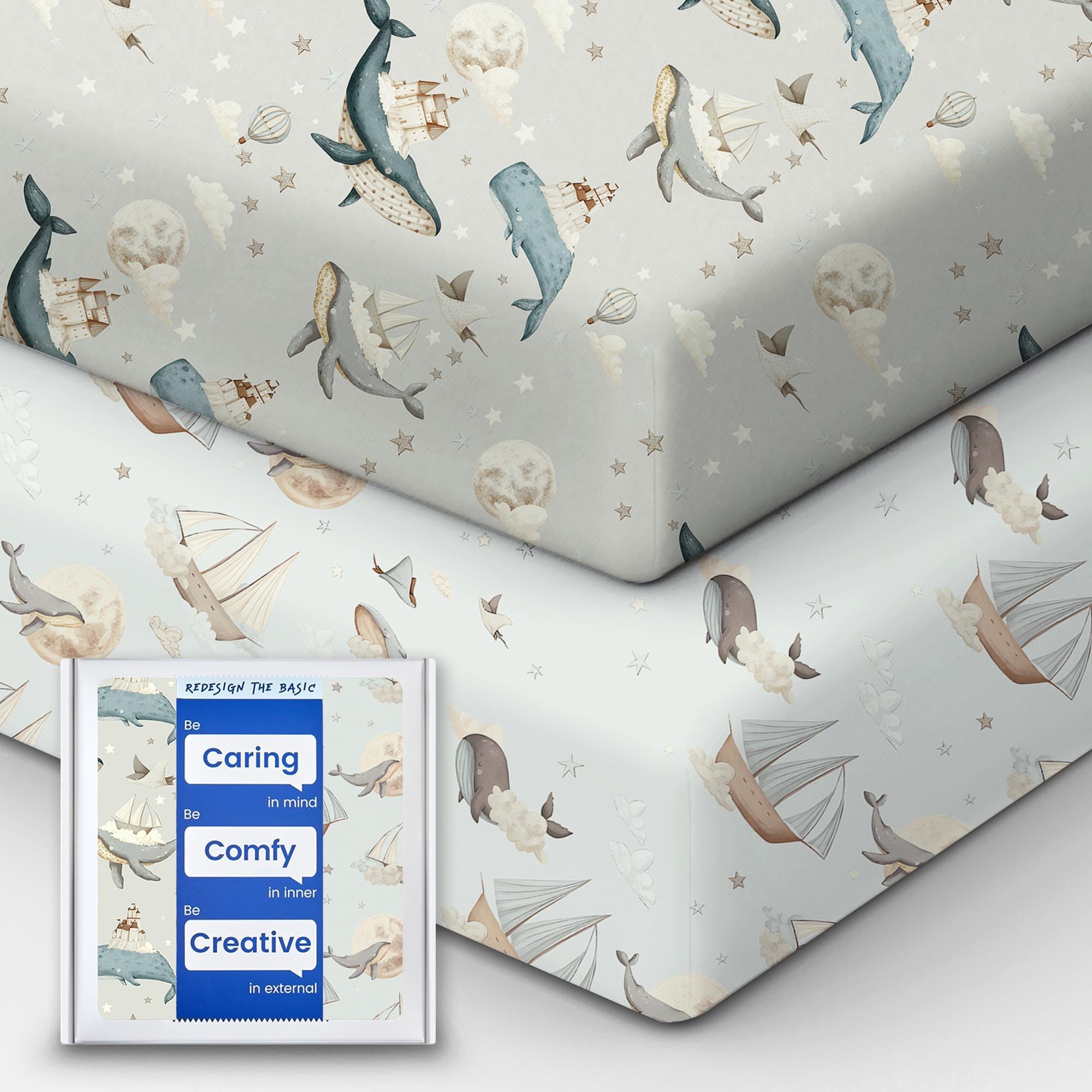 Premium Fitted Baby Boy Crib Sheets for Standard Crib Mattress - Ultra-Soft Jersey Knit Crib Mattress Sheet, Safe and Snug, Durable, Stylish Crib Sheet, 28''x52''x9'' Extra Deep Pocket (Whale Dreams)