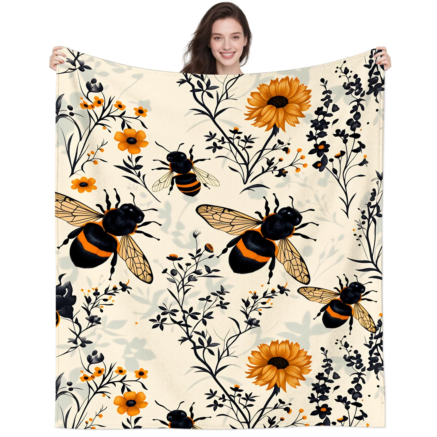 DUNTNKS Cute Bee Blanket for Girls Women Kids Boys Soft Plush Bee Print Throw Blanket for Couch Sofa Bed Lounging Home 50"X40"INCH
