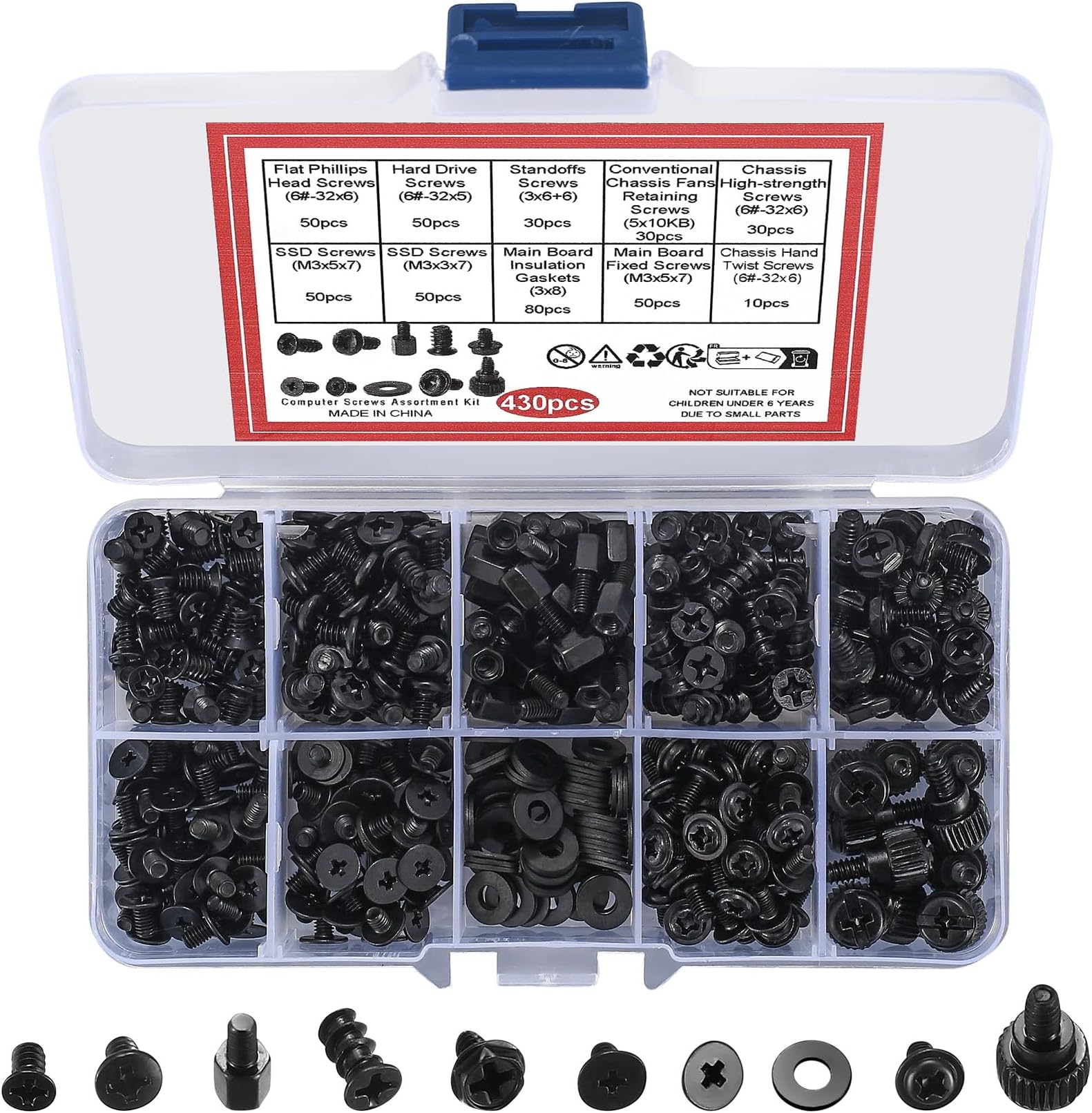 ywchoshe 430 Pcs Computer Screw Set,Personal Computer Screw and Standoff Support Kit, Universal Motherboard PC Case PC Motherboard Fan CD-ROM Hard Drive Screw Standoff
