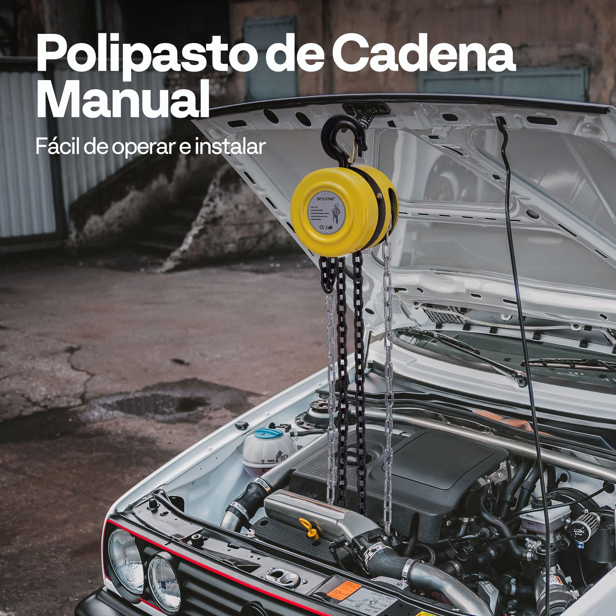 SPECSTAR Polipasto de Cadena Manual de 2000kg y Elevación de Carga 3m con 2 Ganchos Resistentes Polipasto de Cadena Manual para Almacén Construcción Maquinaria Automotriz Amarillo