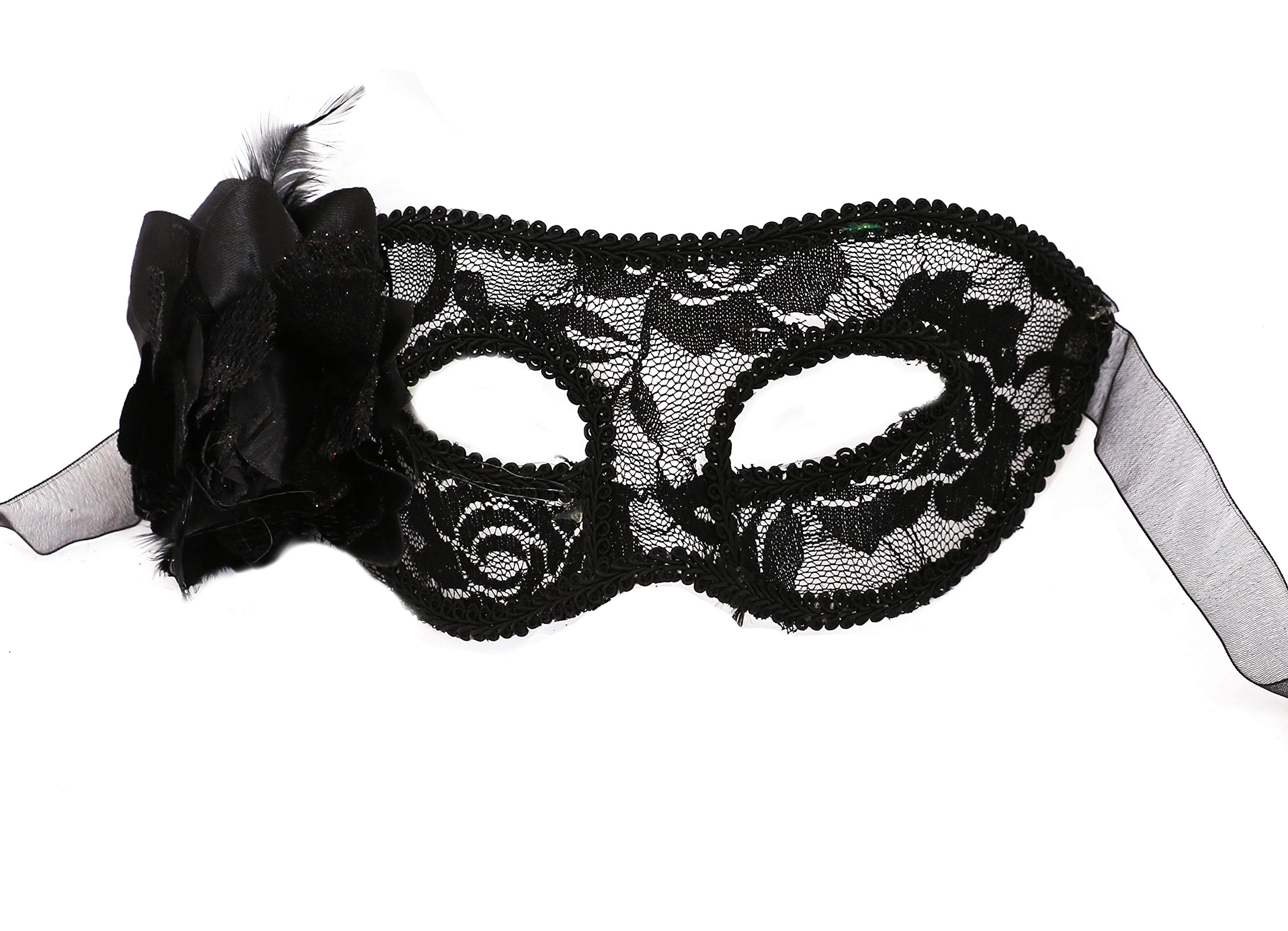 MASQUERADE MASKS FANCY DRESS COSTUME ACCESSORIES - BLACK TRANSPARENT MASQUERADE MASKS DECORATIVE FACE MASKS WITH BLACK ROSE