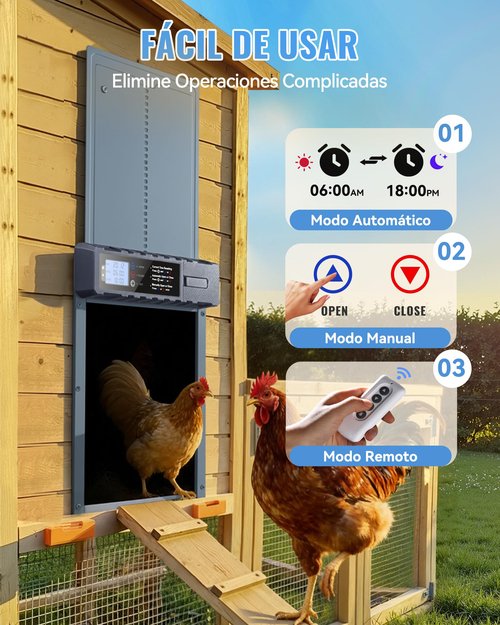 Puerta Gallinero Automatica XL Panel Solar 3W Aluminio Gris Antipinzamiento