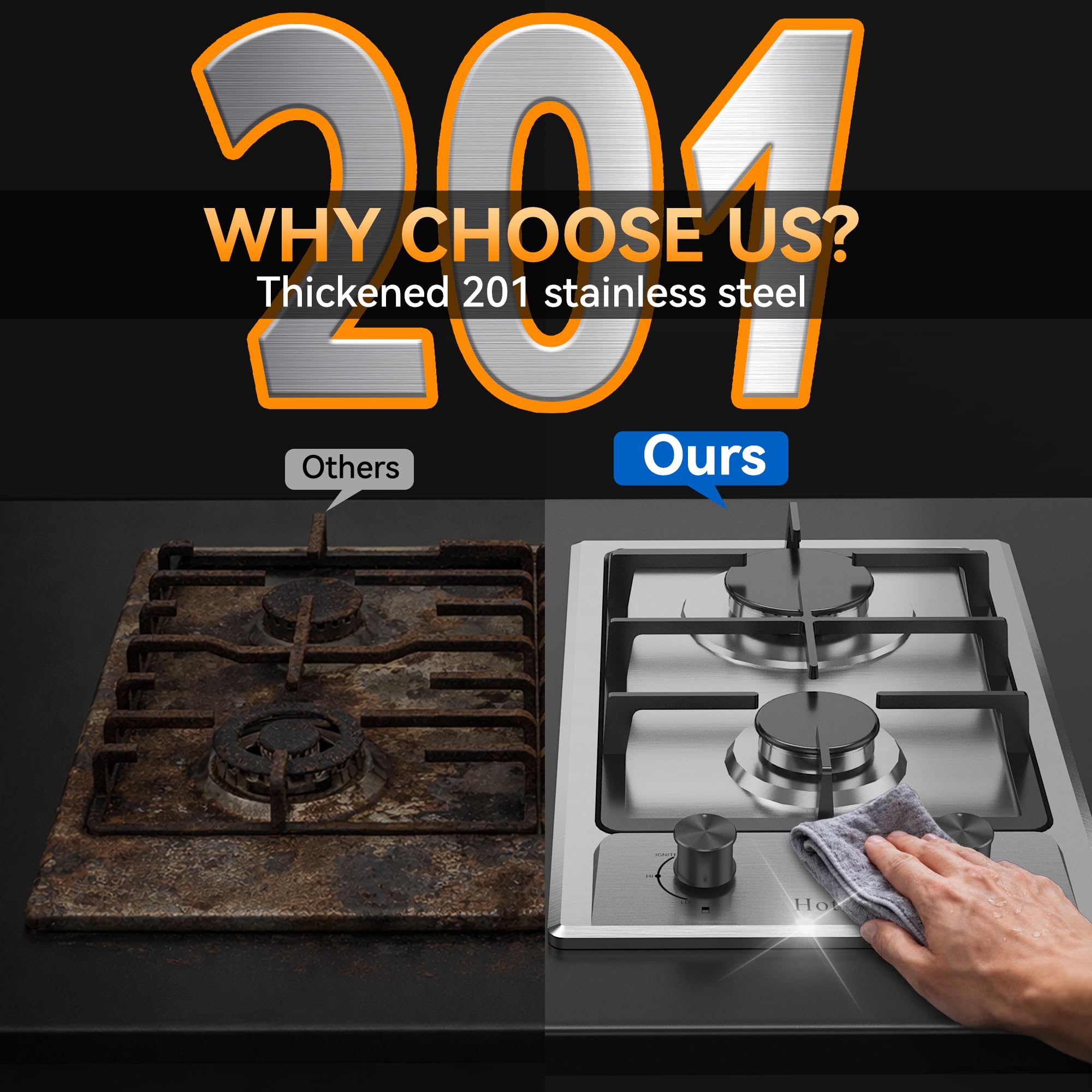 Toho gás Hothit 2 Burner Propane Gas Cooktop, 12