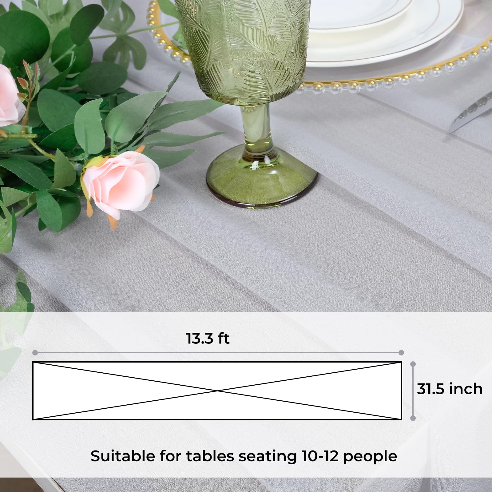 Babenest 12pcs Gey Gauze Table Runners, 13ft Boho Rustic Chiffon Like Sheer Runner, 31x160 Inches Long Tulle Fabric for Bridal Baby Shower, Wedding, Party, Christmas Decorations