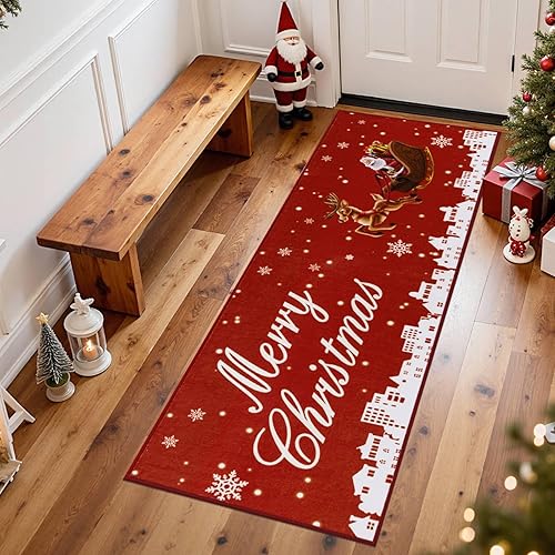U'Artlines - Alfombra de pasillo navideña 2x6 pies, alfombra de cocina estilo granja, lavable, antideslizante, alfombra de área para cocina,