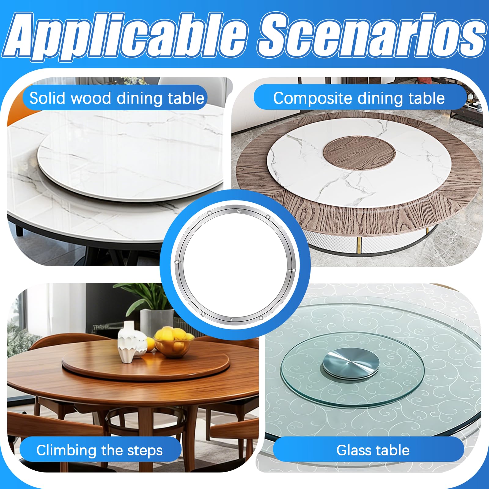 Plateau Tournant, Lazy Susan 50 cm (20 Pouces) Roulement Rotatif en Aluminium 360° Plateau Tournant Charge Lourde 180 kg avec Pieds Antidérapants pour Table Salle À Manger Support Écran