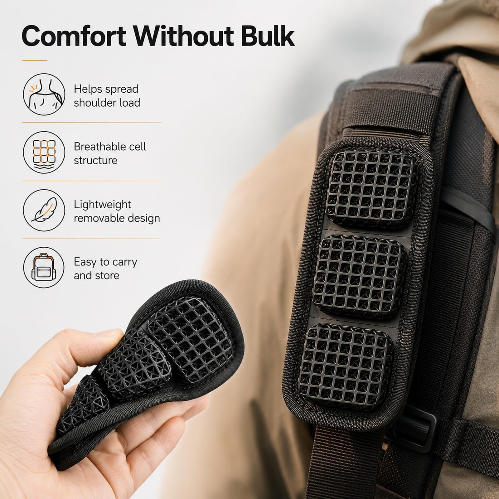 Genérico Almohadilla Correa Mochila Malla Transpirable Acolchado, Par Cojin Descompresion Reduccion de Carga 5cm Bolso Deporte