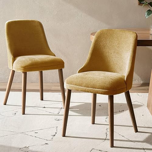 Miniatura 13 de HULALA HOME Juego de 6 sillas de comedor tapizadas de tela azul marino con patas de madera maciza, respaldo acolchado, sillas decorativas modernas