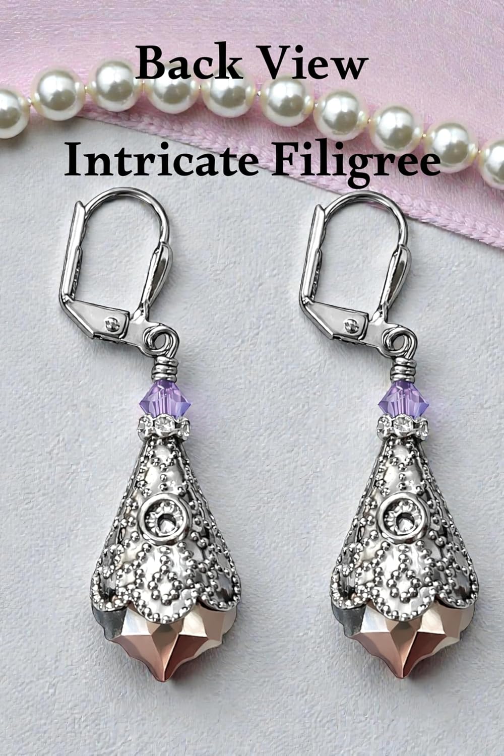 Antique Inspired Vintage Victorian Dangle Drop Earrings for Women - Colored Austrian Crystal Leverback Earrings - Jewelry Gift for Her - Image 5