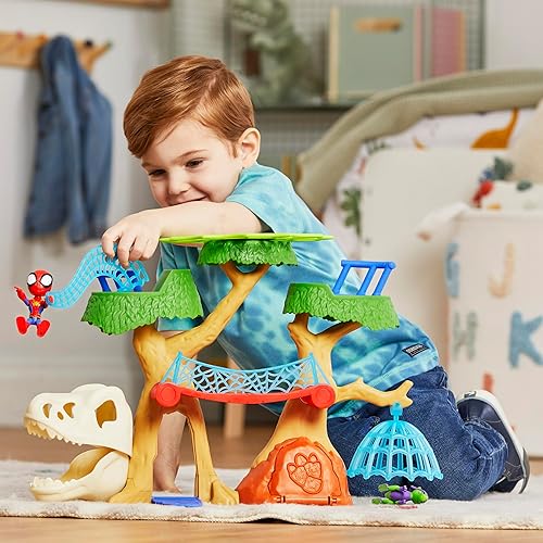 Miniatura 7 de Marvel Spidey and his Amazing Friends Dino-Webs Treehouse Playset, Spider-Man & Goblin Raptor - Juego de figuras de acción a escala de 4 pulgadas, a