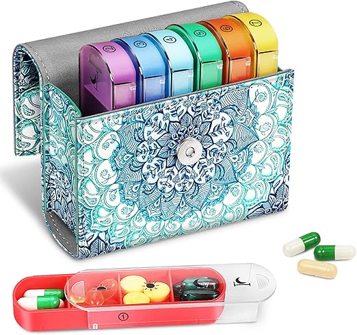 Portapillole Settimanale In Legno LICHENGTAI – 7 Giorni, Compatto Da Viaggio, Dispenser Multiuso Per Farmaci, Spezie O Piccoli Oggetti, 11x11x3 Cm