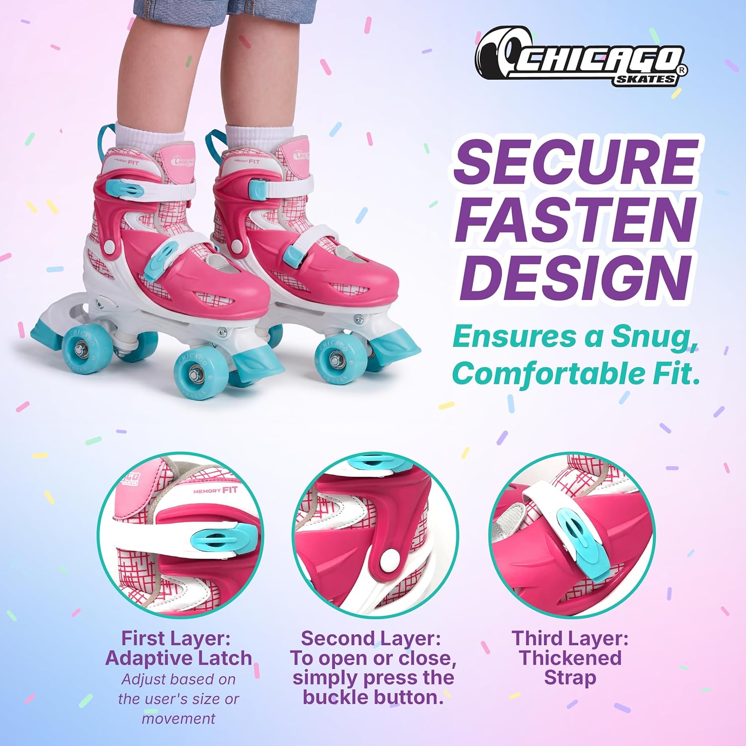 Chicago Roller Skates for Girls & Boys with Protective Gear – Helmet, Knee Pads & Wrist Guards – Durable Top Performance Indoor/Outdoor Use, Safety High Top Boot, 60mm PU Wheels with Secure Buckles