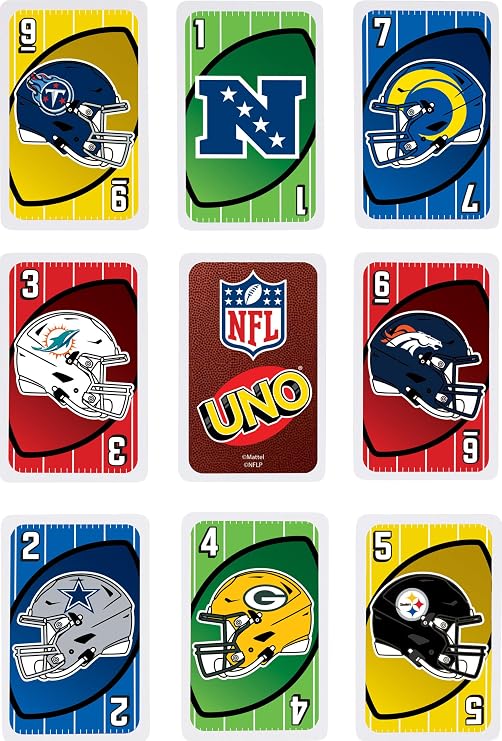 Mattel Games UNO NFL Card Game with Storage Tin, Ages 7+ | With NFL Team Logos & Special Rules for Kids, Teens & Family Game Night, Ages 7+, 2-10 Players