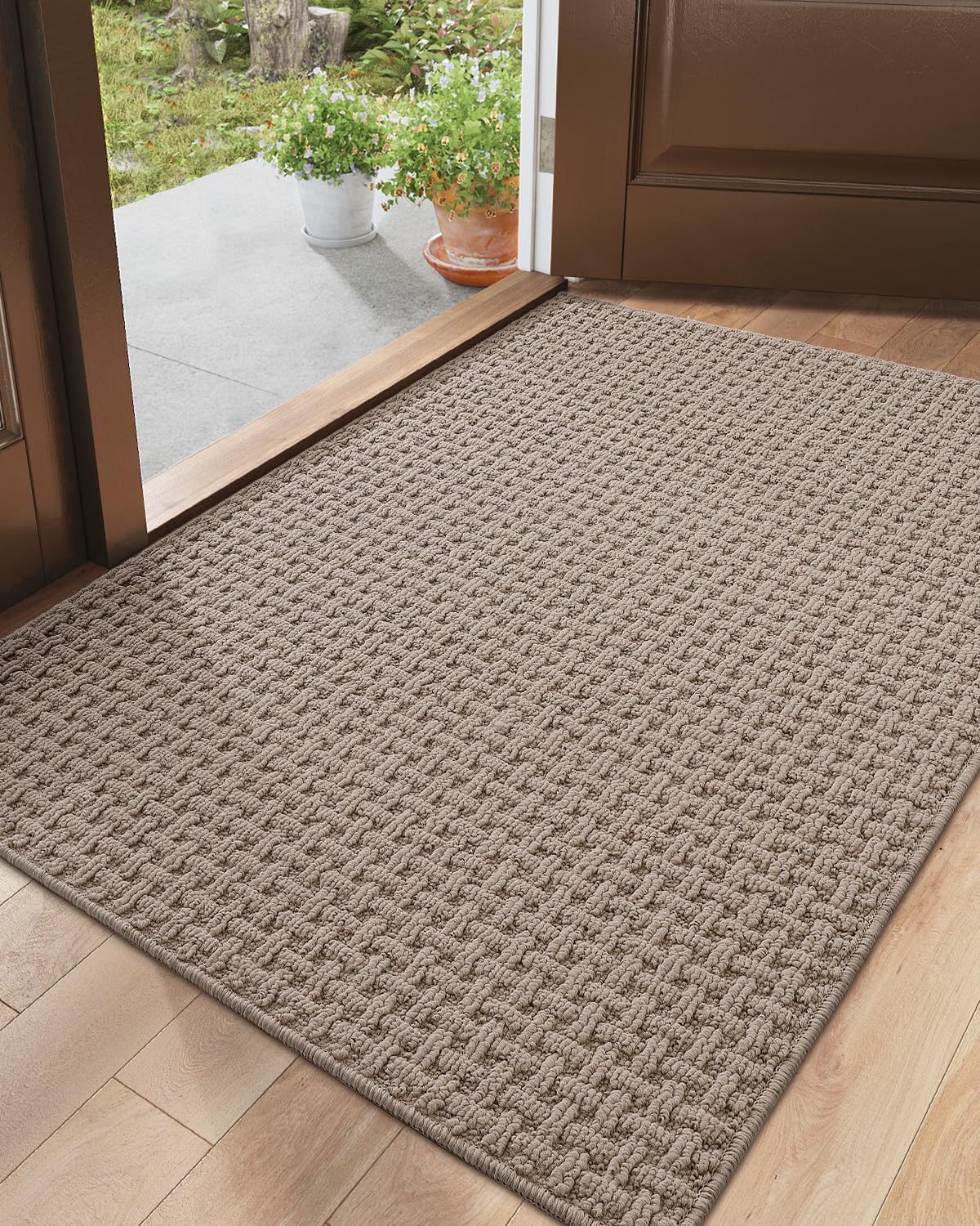 DEXI Front Entryway Door Mat Non Slip 32x48, Washable Entry Way Mats Inside Entrance Low Profile, Welcome Doormat Dirt Trapper for House Floor Home Porter Hall Backdoor Area, Light Taupe