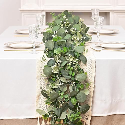 Miniatura 4 de Dolicer Paquete de 2 guirnaldas artificiales de eucalipto de 6 pies, guirnalda de vegetación de semillas sintéticas, guirnalda falsa colgante a