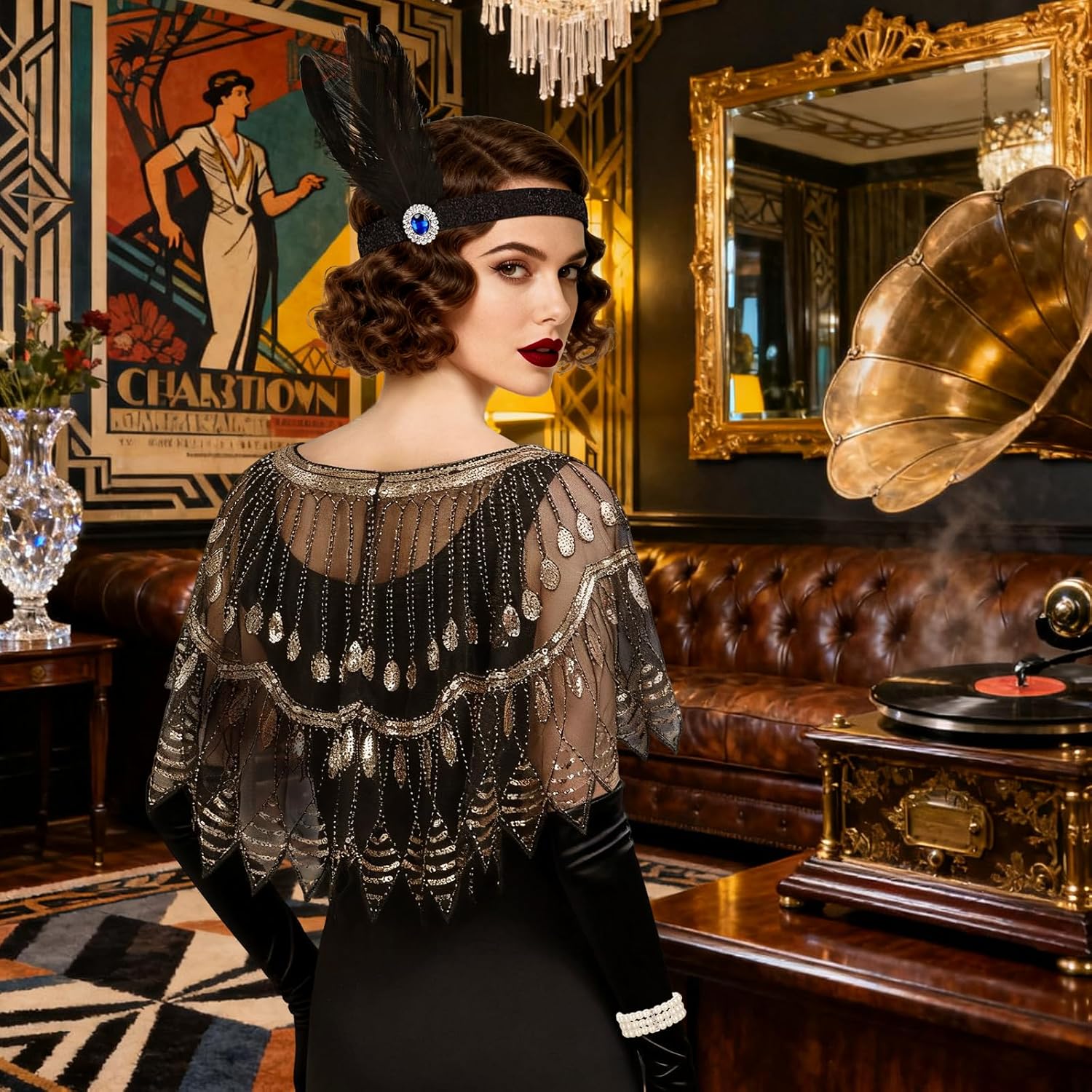 ELECLAND 10 Pieces 1920s Flapper Gatsby Accessories Set Fashion Roaring 20's Theme Set with Headband Headpiece for Women - Image 6