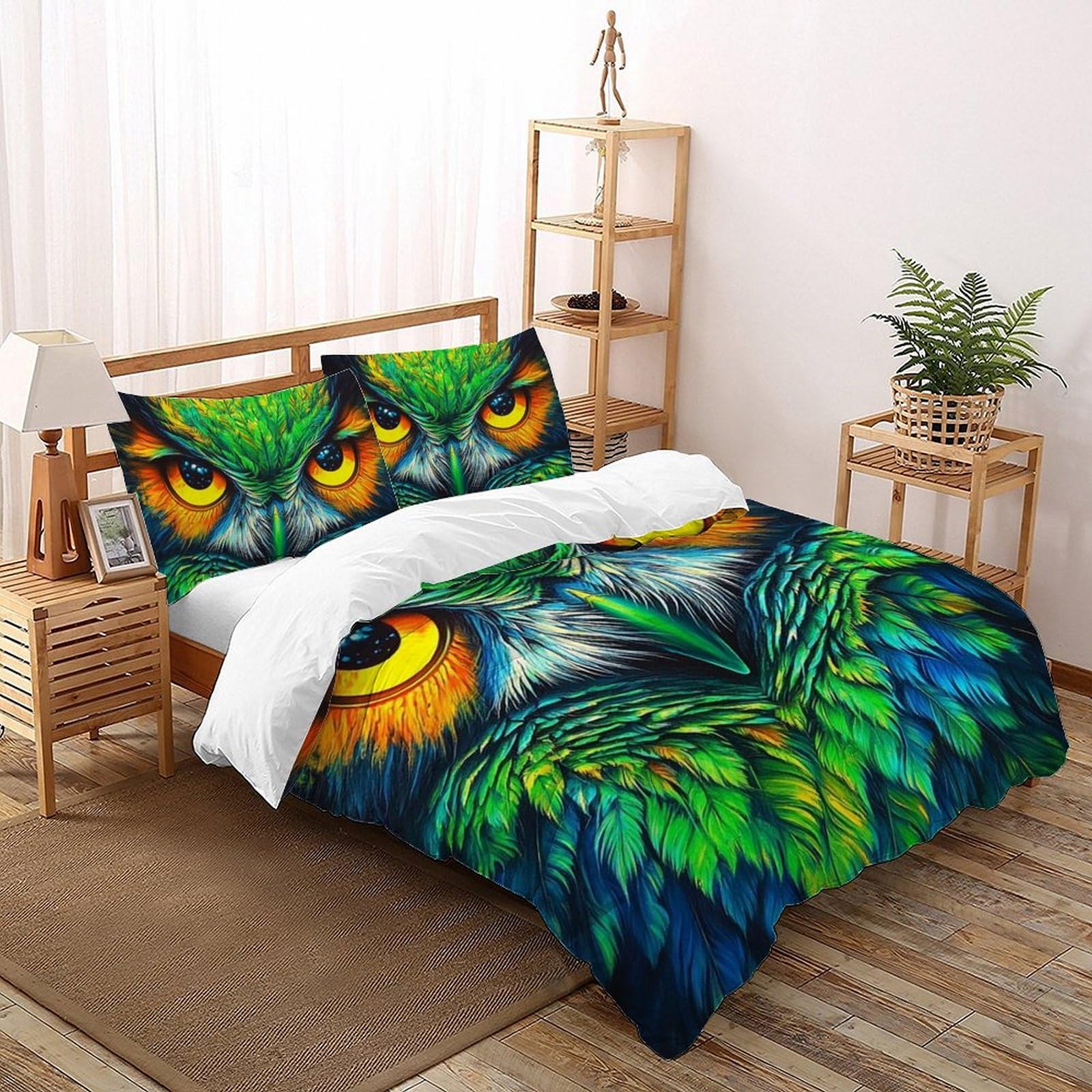 Housse de couette hibou 260x220 cm en microfibre pour lit super king