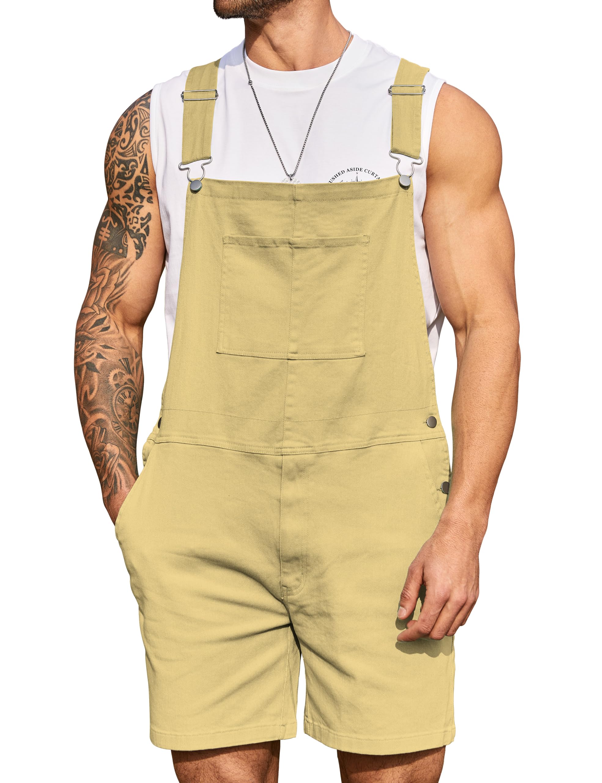 Bindefon Denim Overalls for Men Short Jumpsuit Work Bib Coveralls