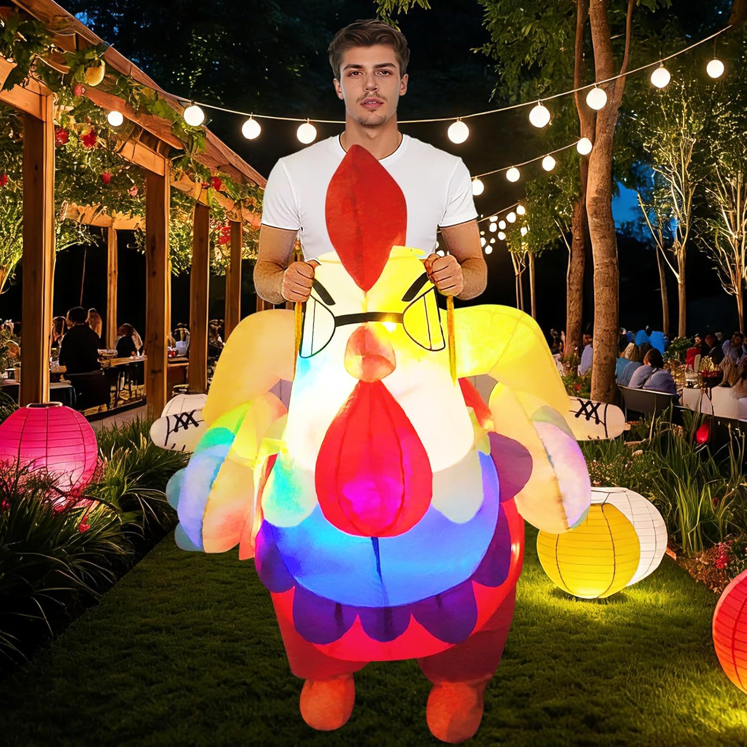 Inflatable Chicken Costume for Adults with LED Lights, Blow Up Ride-On Rooster Costume for Halloween Christmas Party, Funny Costume for Men & Women - Image 5