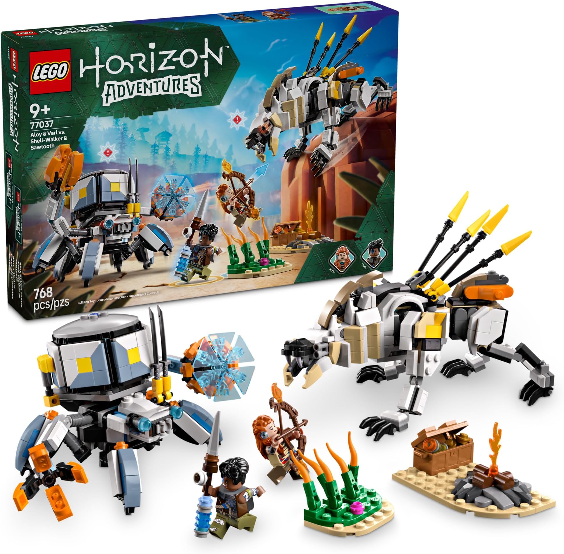 Horizon Adventures Aloy & Varl vs. Shell-Walker & Sawtooth Kids Toy - Building Toy for Boys & Girls, Ages 9+ - Gaming Gift Idea for Horizon Fans - 77037