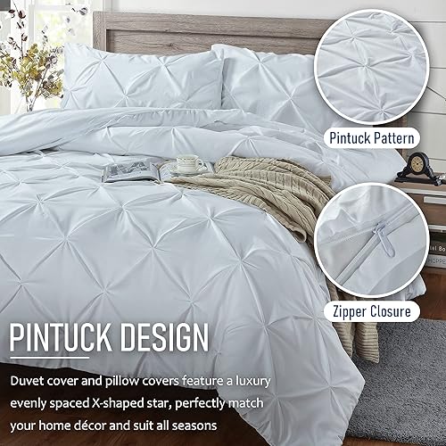 Miniatura 10 de Tyfitb Juego de funda de edredón plisada tamaño individual, color gris claro, juego de funda de edredón de gran tamaño de 2 piezas con cierre de
