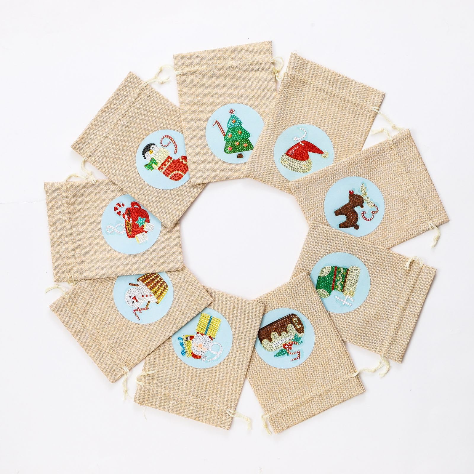 24 Adventskalender Tüten zum Befüllen Jutesäckchen, 24 Jutesäckchen Adventskalender zum Befüllen Stoff, Weihnachtssüßigkeitsbeutel, Geschenkbeutel 15x20 cm-Weihnachts-Süßigkeitentüte