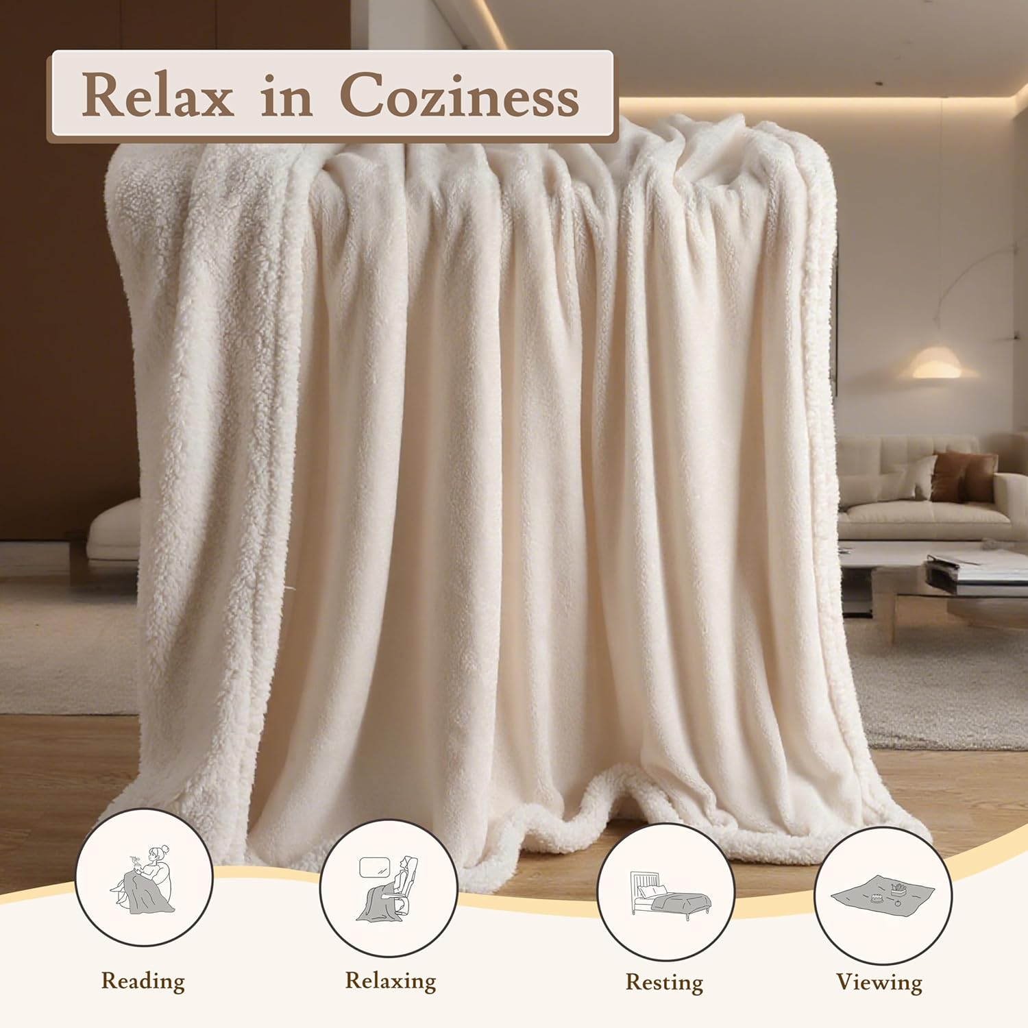 Electric Heated Blanket 62"x84" Twin Size Flannel & Sherpa - 4 Heat Settings & 10H Auto Shut Off for Safe Overnight Use, Fast Heating, Machine Washable for Bed, Couch, Office - White - Image 4