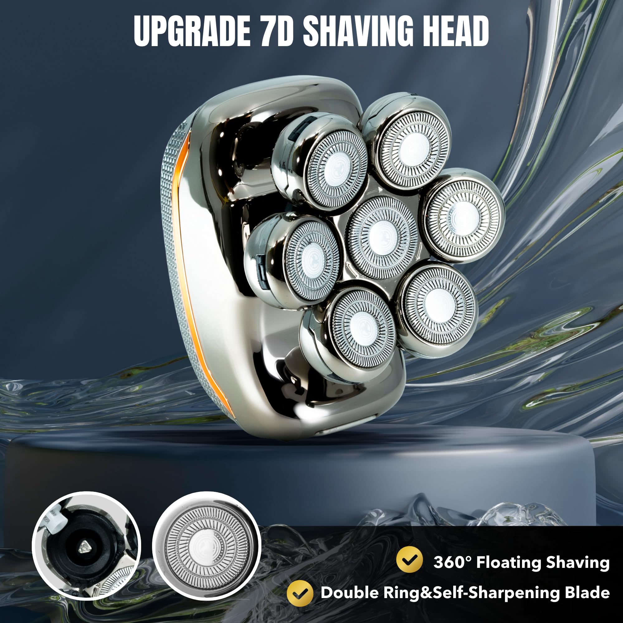 Head Shaver for Bald Man Cordless Electric Shavers - Detachable Heads Shavers for Men Waterproof Mens Razors for Shaving Rechargeable 7D Rotary Head Shaver,Nose Hair Trimmer,Ear Hair Trimmer for Men