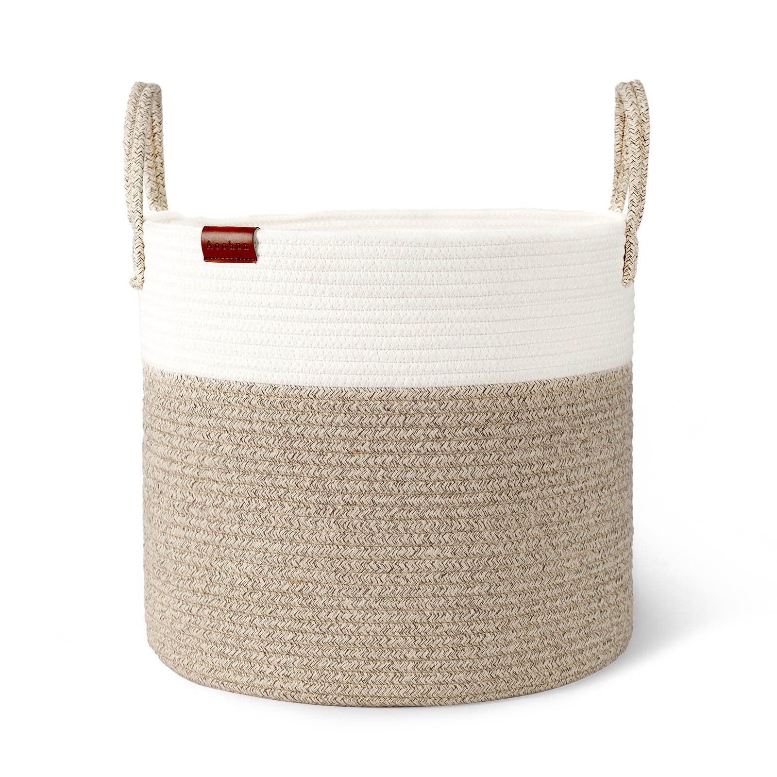 Cesto Portaoggetti Extra Large ICERZCZ In Cotone Intrecciato 105L - Bianco E Marrone, 63x40x40 Cm - 2